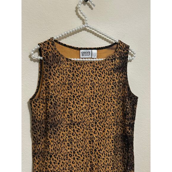 Chicos Animal Print Top Size 1 US Medium Sparkly Jungle Cat Blouse Tank Vintage - Picture 6 of 10